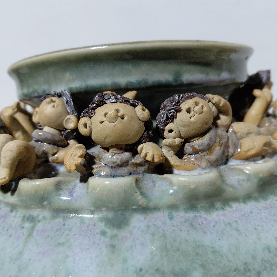 砥部焼　森元青芳作　青磁大壺