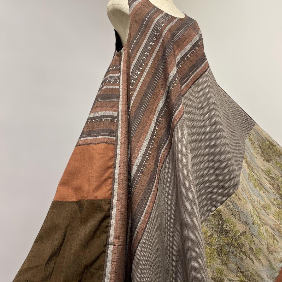 着物ワンピーステントラインマキシ丈《15》紬や大島紬等M〜L