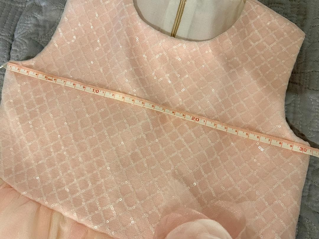 DRESCCO　ピーチピンクバイアスチェックスパンコールロングドレス　120