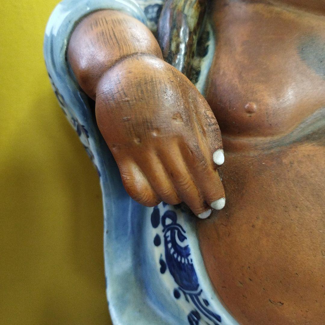 九谷焼陶器 青手 珍品 布袋様 骨董品 招福 高さ ３８ｃｍ