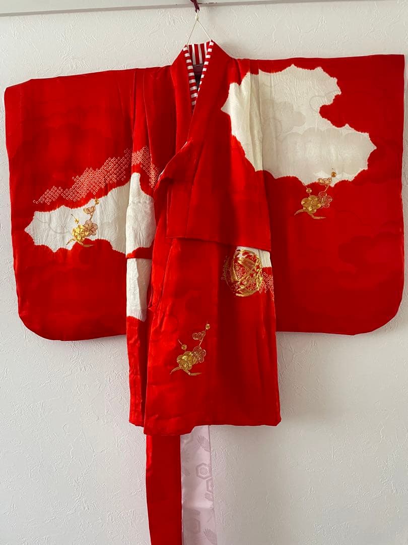 七五三　3歳　正絹お着物セット　髪飾り付き