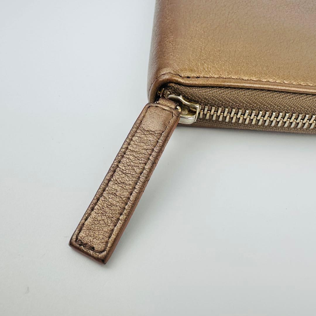 美品　希少　ブルガリ　ゴールド レザー 長財布　ロゴ　小物　ラウンド