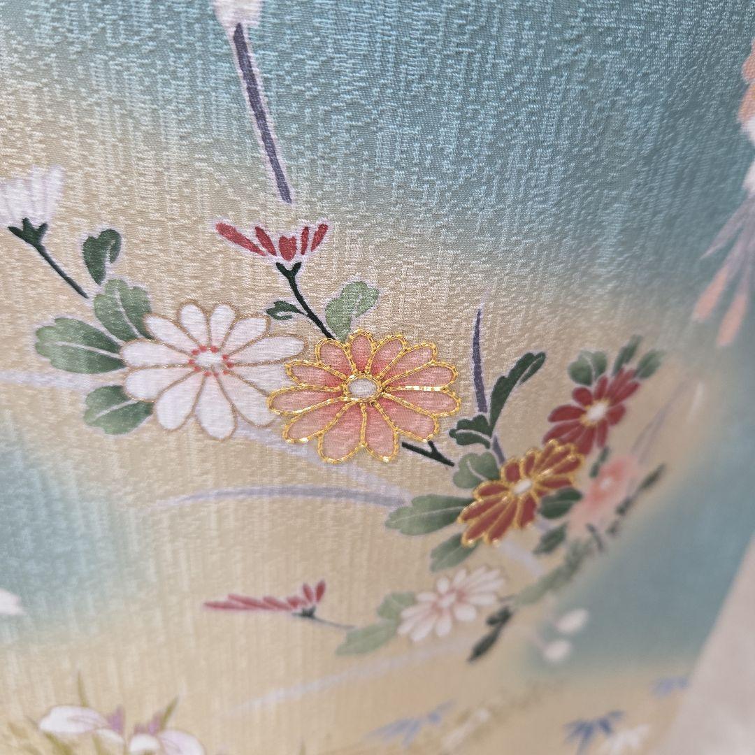 トールサイズ訪問着4点フルセット、着物、袋帯、帯締め、帯揚げ