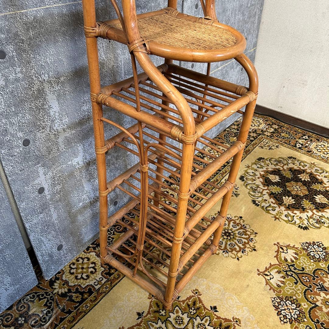 ꧁籐家具꧂ミラー付ラタンスリッパラック シューズ 靴 鏡 玄関収納 昭和レトロ