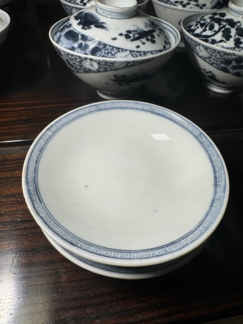 古伊万里 伊万里焼　染付総模様蓋付碗　19客　　江戸後期