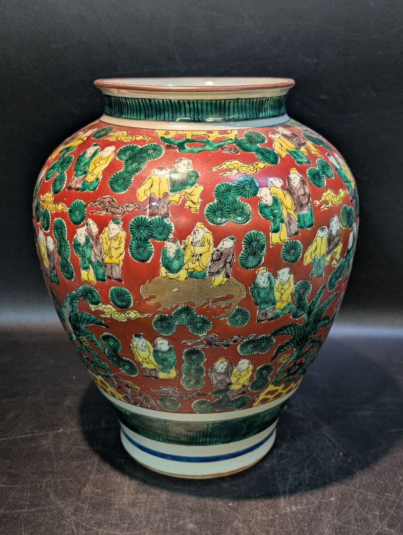 九谷焼 花瓶 木米 赤絵人物図 大花瓶 壺 五彩青木木米金彩色絵賢人 細密絵付