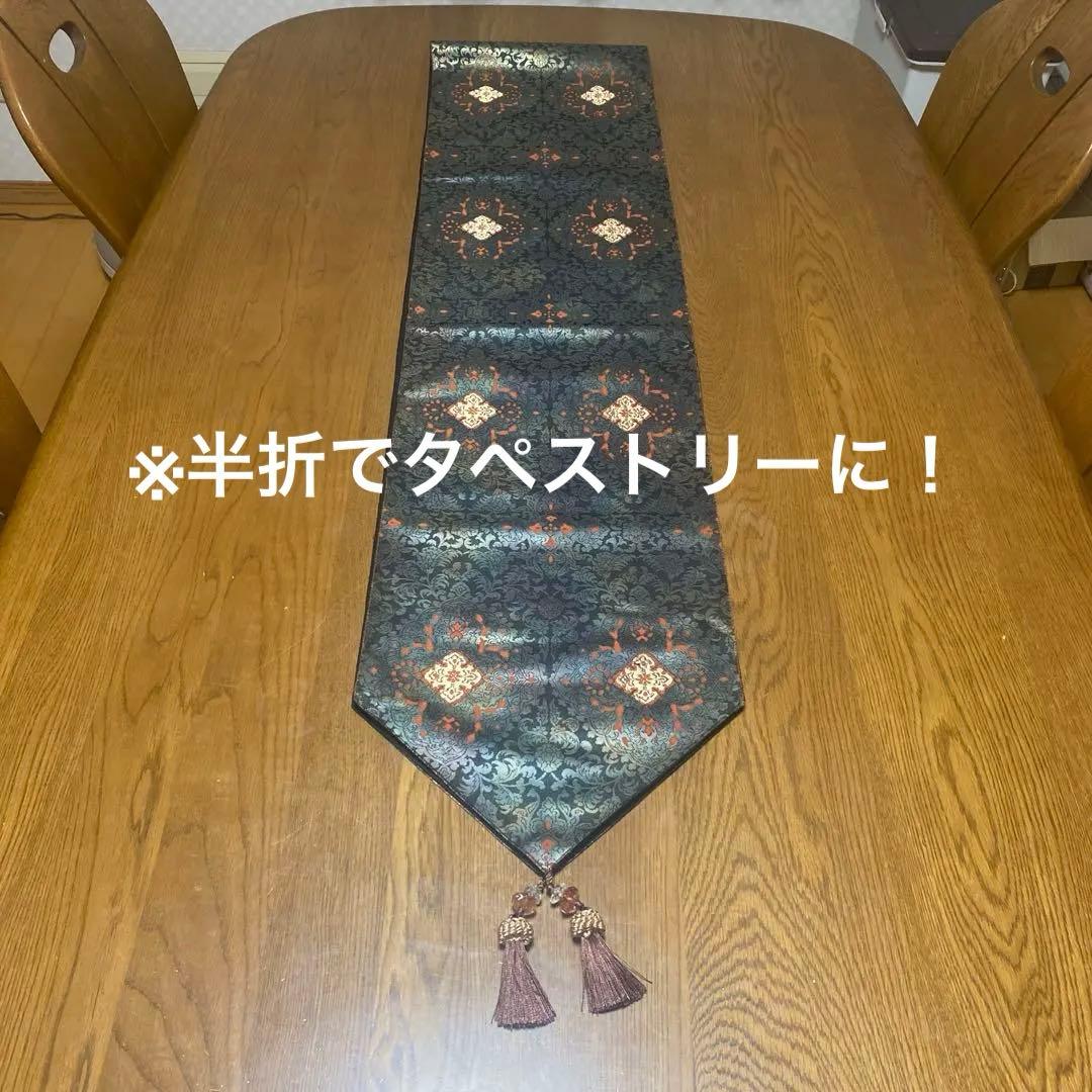 table runner 「花更紗」帯リメイク　正絹　西陣織　長尺