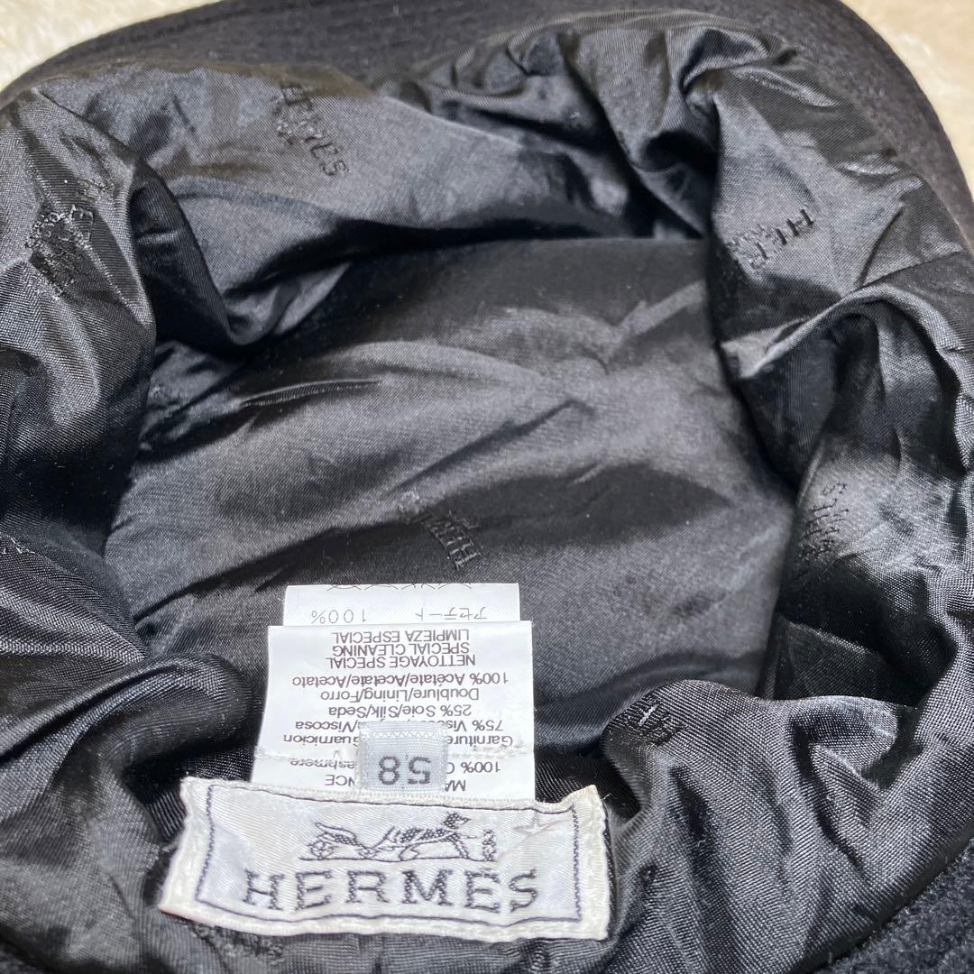 【美品】HERMES カシミヤ100% 黒 バケット ハット 帽子 フランス製