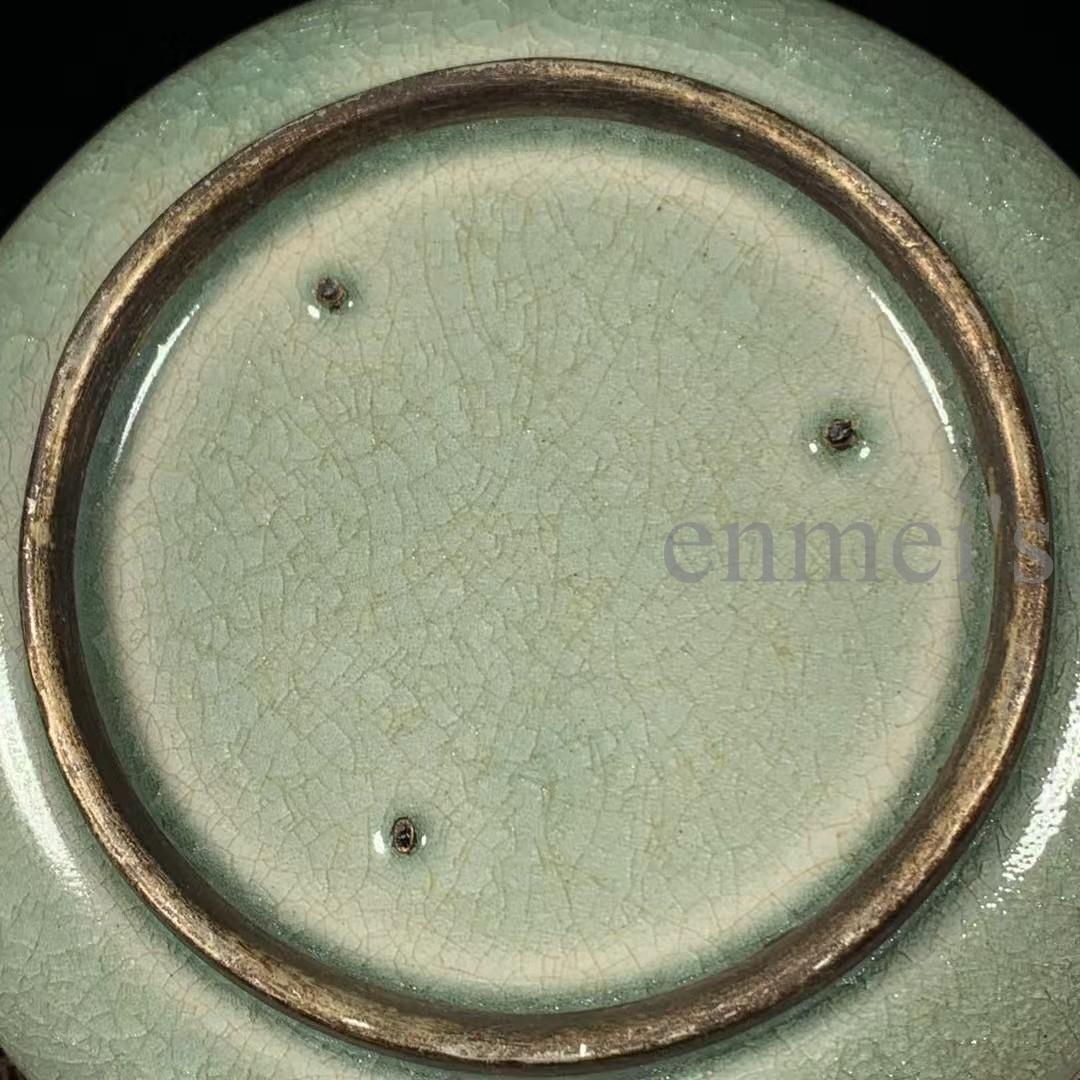 中国古美術・宋汝窯・汝窯・巻足洗・銀嵌細工・古陶磁・茶道具・書道具・飾皿・置物