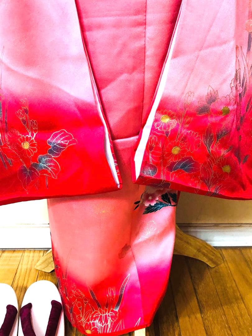 七五三七歳‼正絹可愛いピンクに花々金箔金彩煌びやか際立つ❤️完全フルセット
