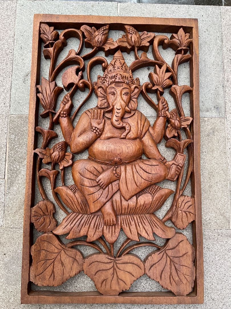 【新入荷］ガネーシャ像(夢をかなえる神様)木彫り