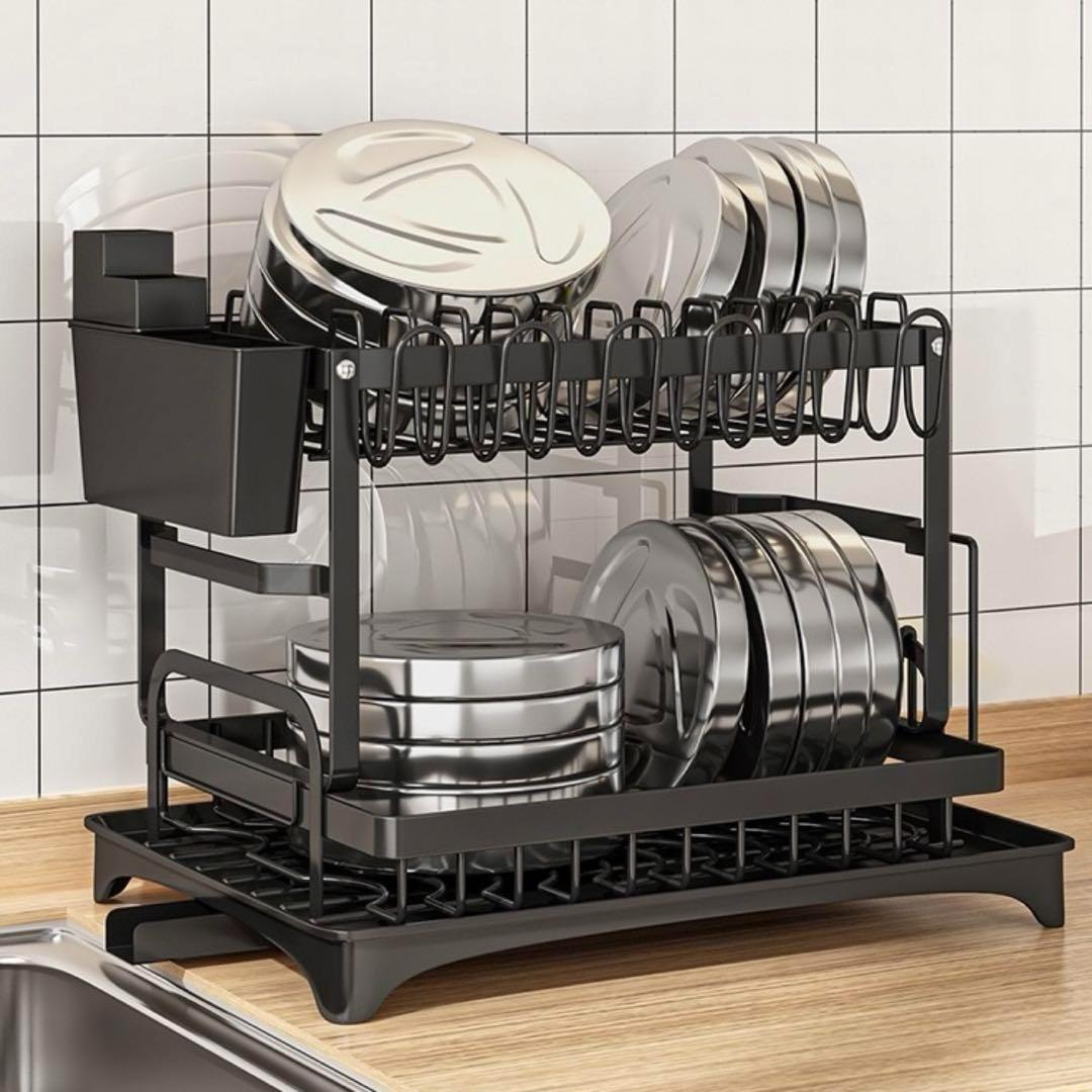 ☆水切りラック☆2段☆ブラック☆整理☆食器☆水切りかご☆水切り☆料理☆キッチン☆