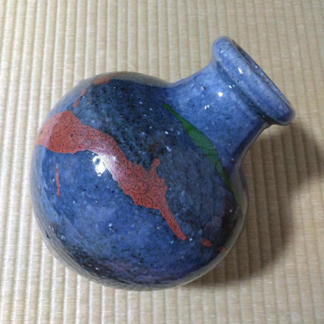 河井博次　流し掛壷 (呉須赤緑大壷)　桐共箱付