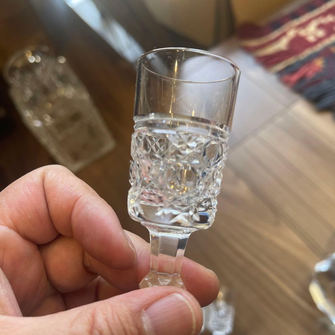 クリスタルガラス　アンティーク　デキャンタ　グラス5客セット