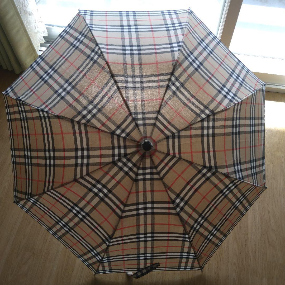 【美品】BURBERRY バーバリー 折りたたみ傘 木製ワンタッチ