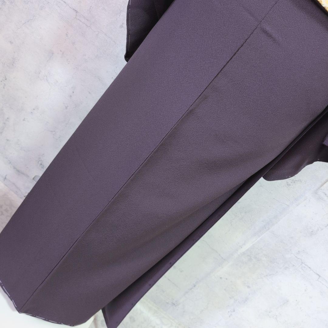 色無地　着物　フルセット　正絹　暗紫　落款　しつけ糸　祝い事　シンプル　粋　F4