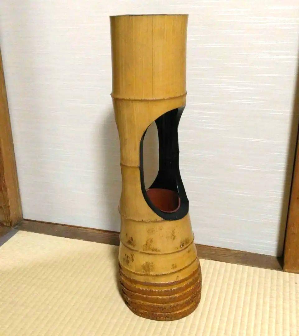 花器　小原流　いけばな　天然　孟宗竹　切根付　二重　生花　存在感　立派　和　日本