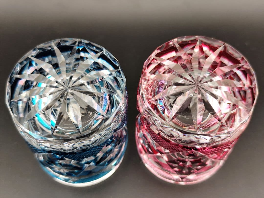 【極希少】復刻薩摩切子 阪本光男 作 ペアぐい呑み（切子、江戸切子、薩摩切子）