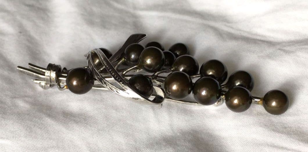 ビンテージ　黒真珠　シルバー　ブローチ　SILVER　ブラックパール