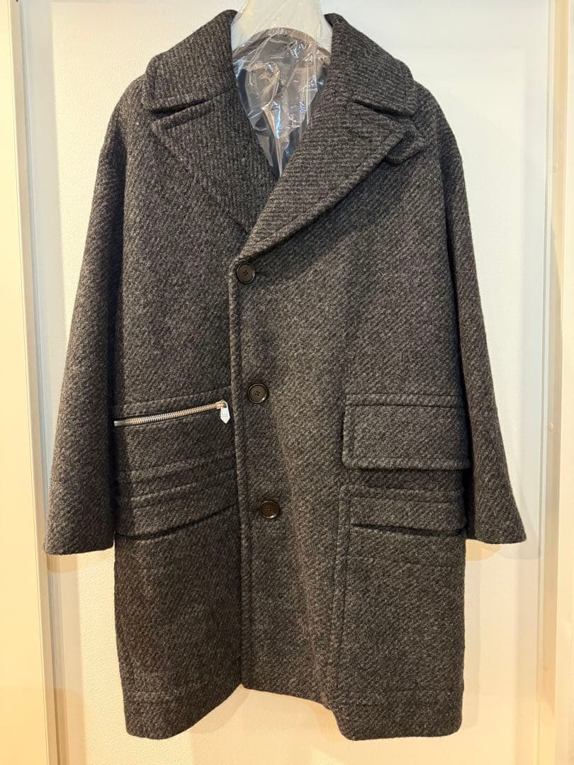 新品未使用タグ付 HERMESエルメス ウールコート 46 チャコールグレー