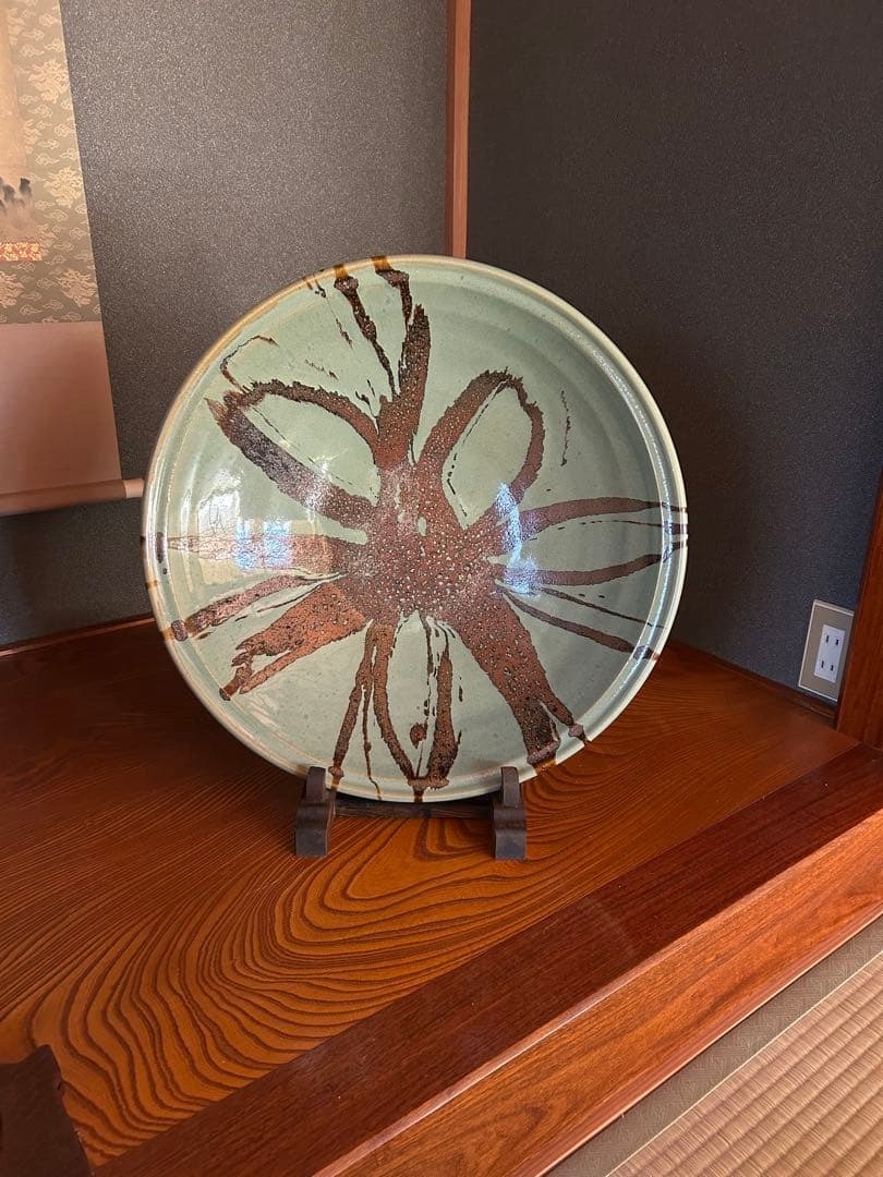 【一点モノ‼️】最高級　青柿流皿　大皿　飾り皿　インテリア　和室 花模様 絵皿