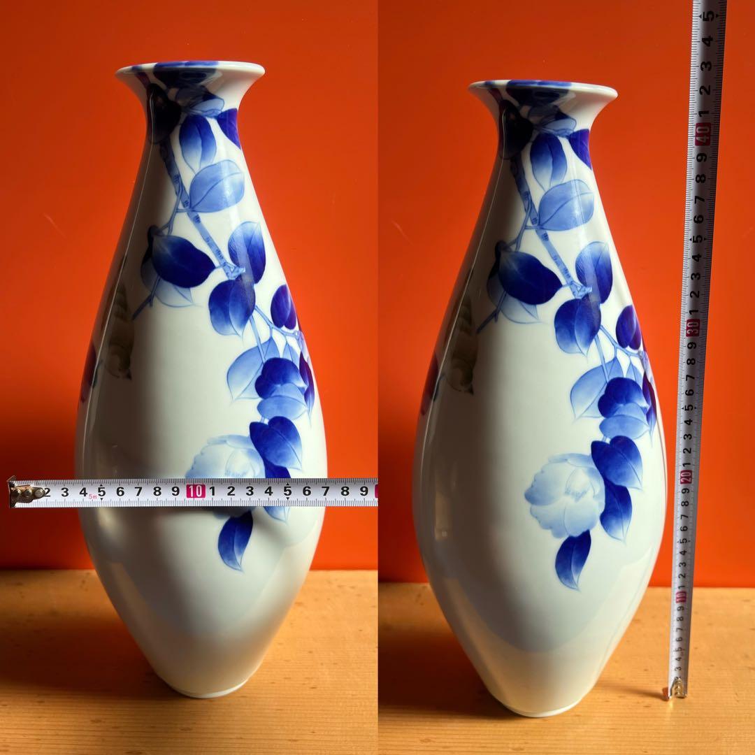 1254  深川製磁　染付花鳥　大花瓶　42cm  未使用