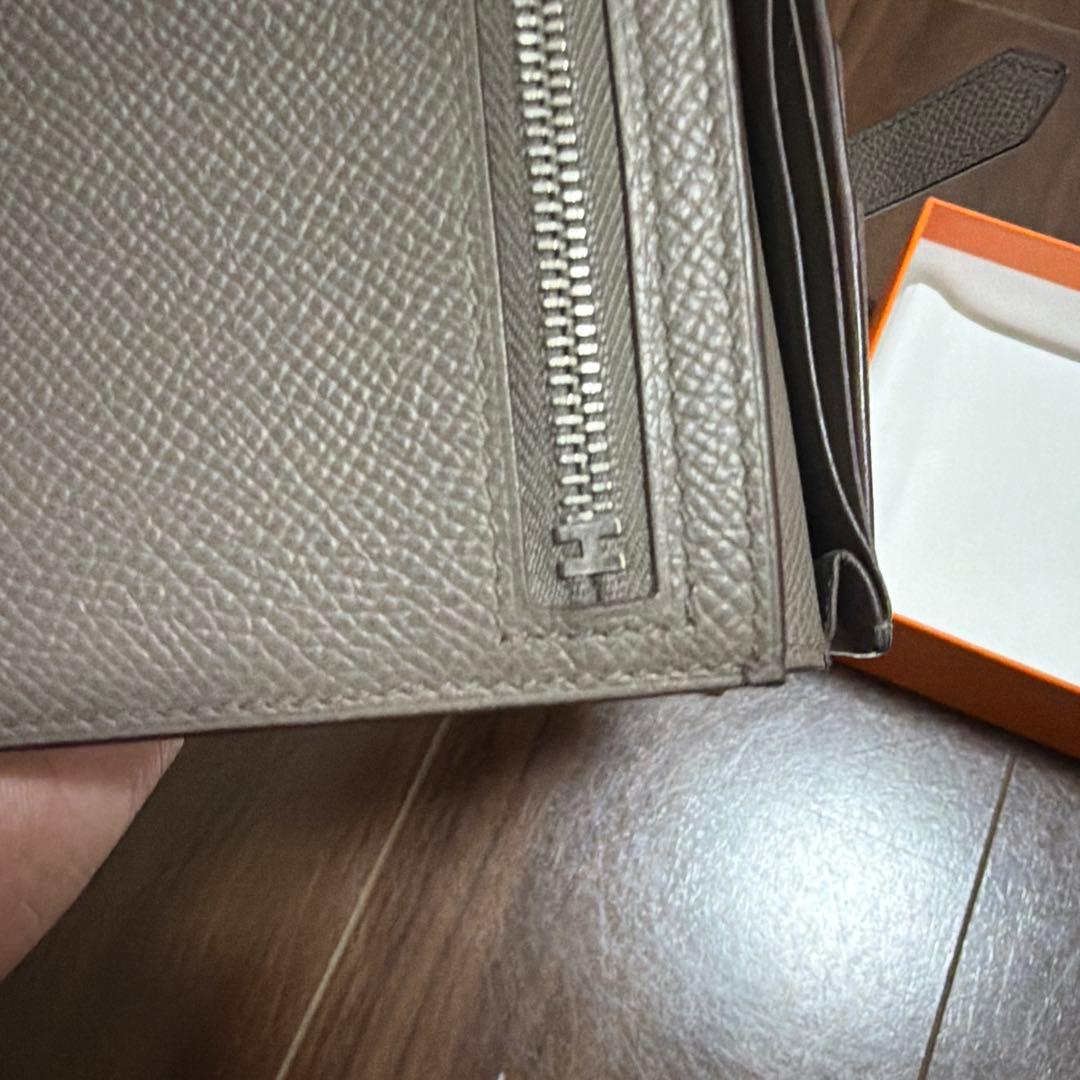 【美品】HERMES べアン スフレ グレー レザー 長財布 箱付き