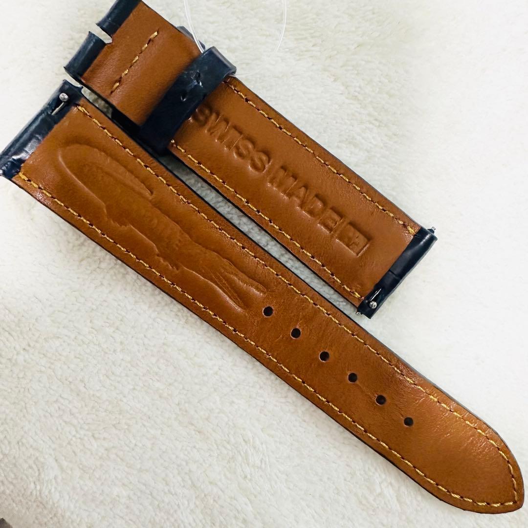 3071#20mm-18mmミッドナイトブルー★本物クロコダイルベルト★スイス製