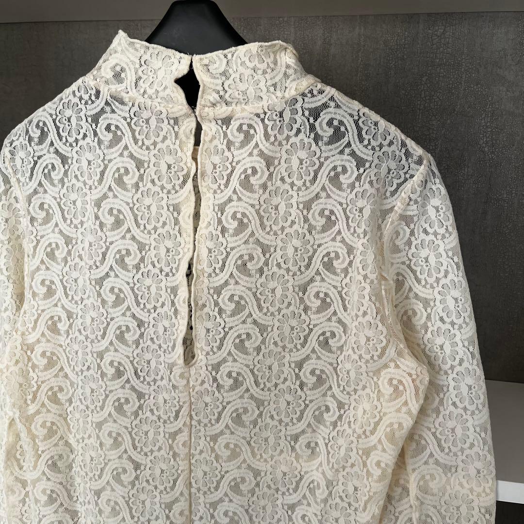 プランクプロジェクト　レースシアープリントカットソー　ホワイト　長袖　シースルー