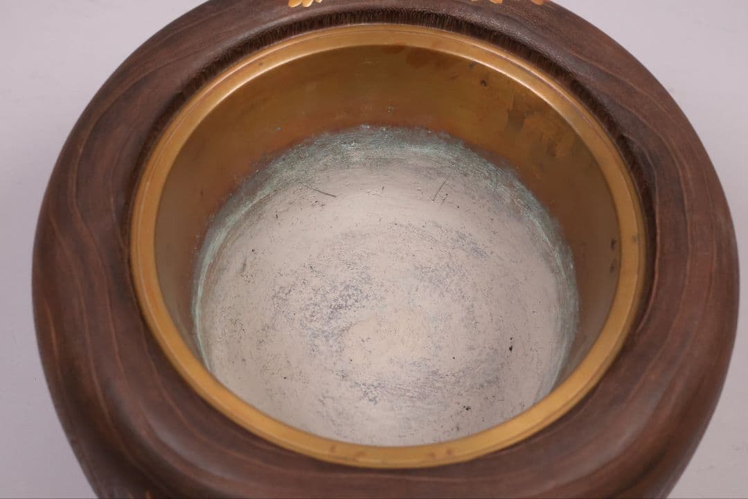 花鳥蒔絵 螺鈿細工 桐火鉢 幅31cm 高20cm 金蒔絵 漆芸 草花【MB68