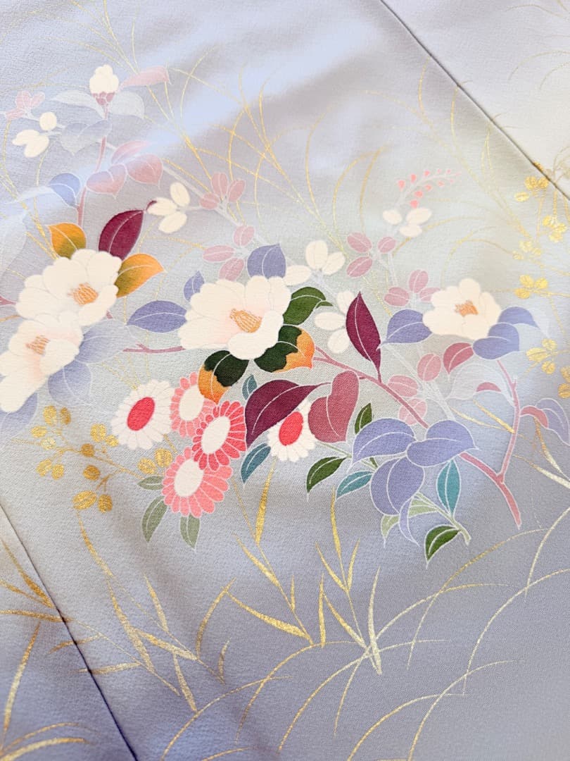 高級 訪問着 正絹 袷 ブルー 友禅 金彩 暈し染め フォーマル