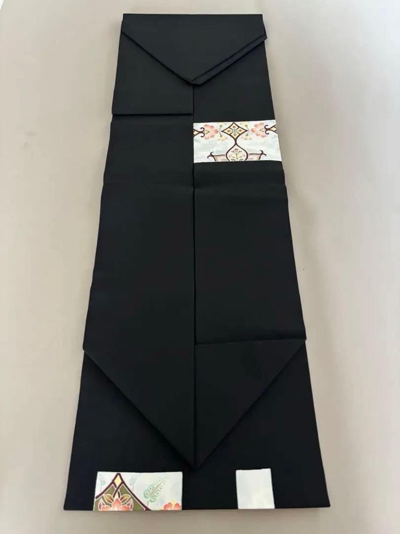 正絹 塩瀬 黒地 装飾華文 九寸名古屋帯 極美品