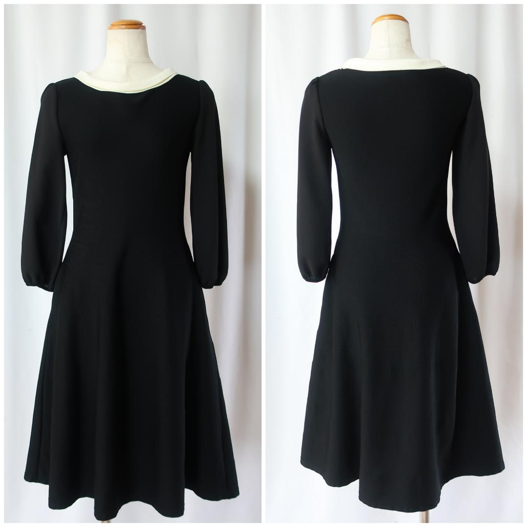 ルネ Rene ニットワンピース ドレス バイカラー フレア Aライン 黒 34