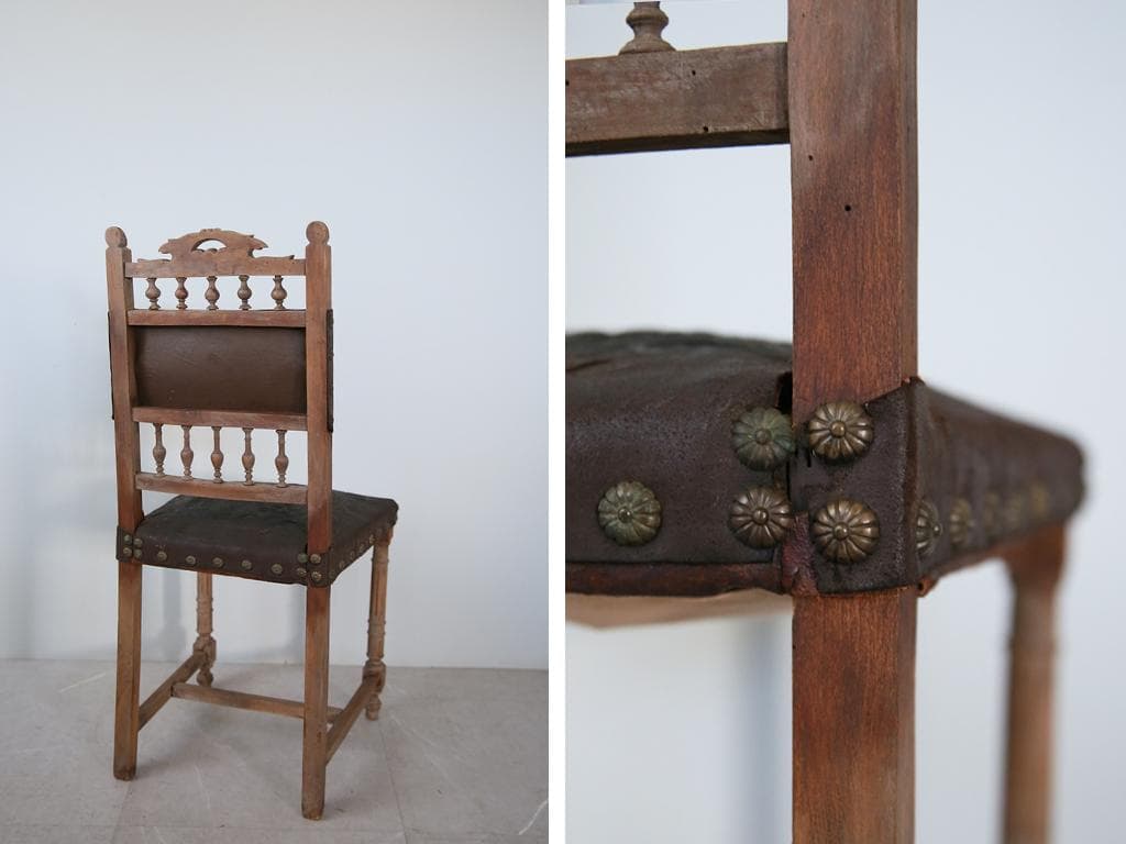 フランスアンティーク木製アンリ2世様式ダイニングチェア/レザー(90-111)