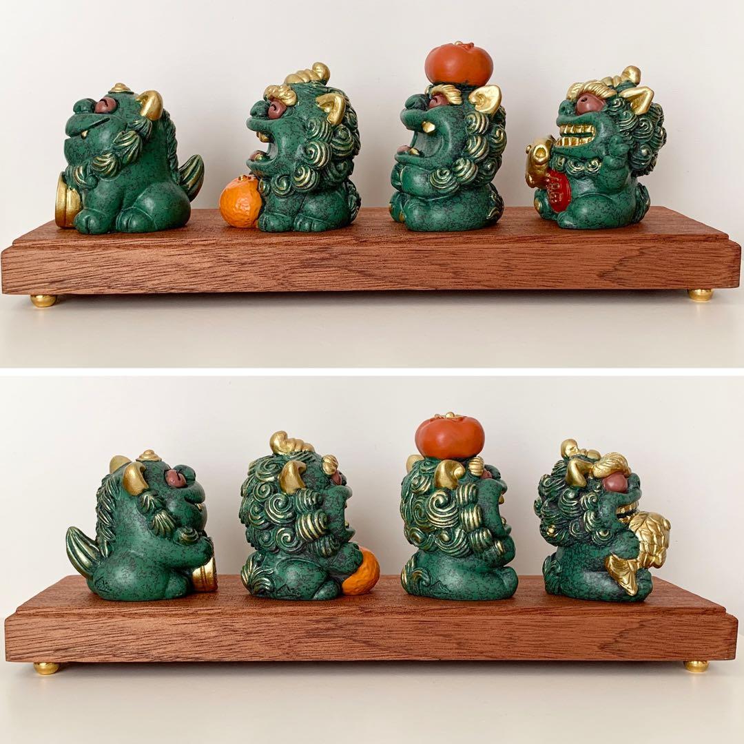 縁起物‪☆徳化白磁作家 監修/貔貅（ひきゅう）4体セット 木製台座・証明カード付