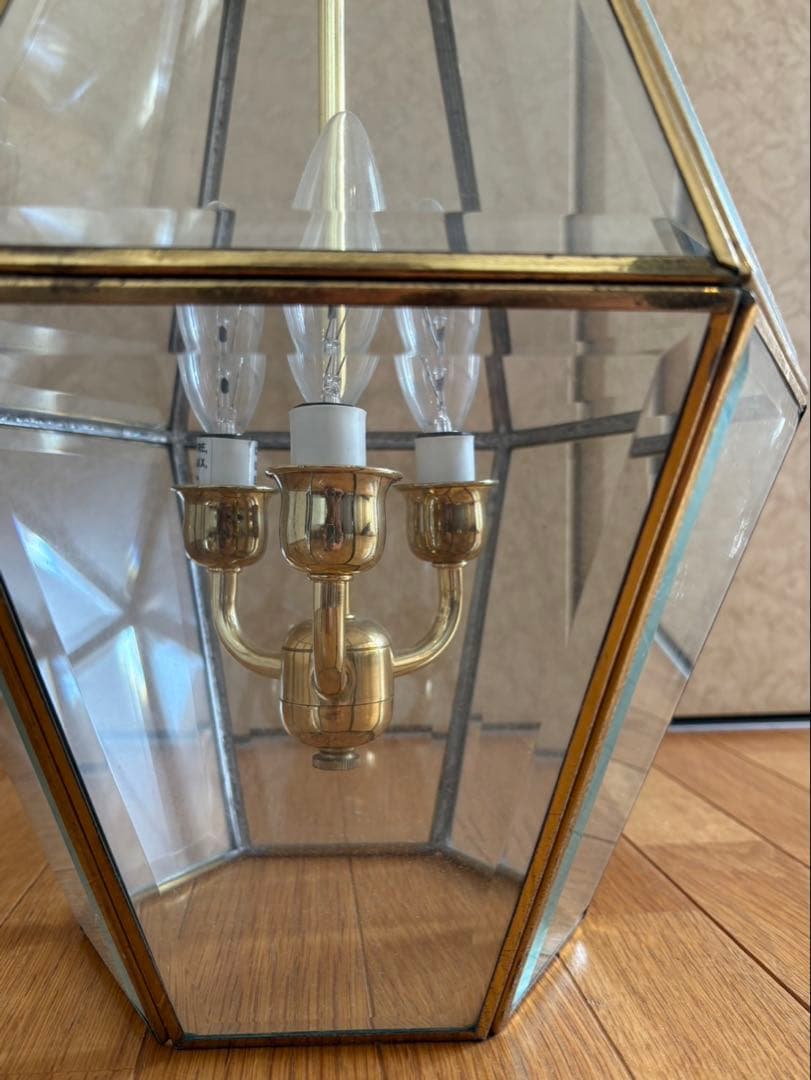 フランスアンティーク 3灯 ヘキサゴン ペンダントランプ 吊り下げ式