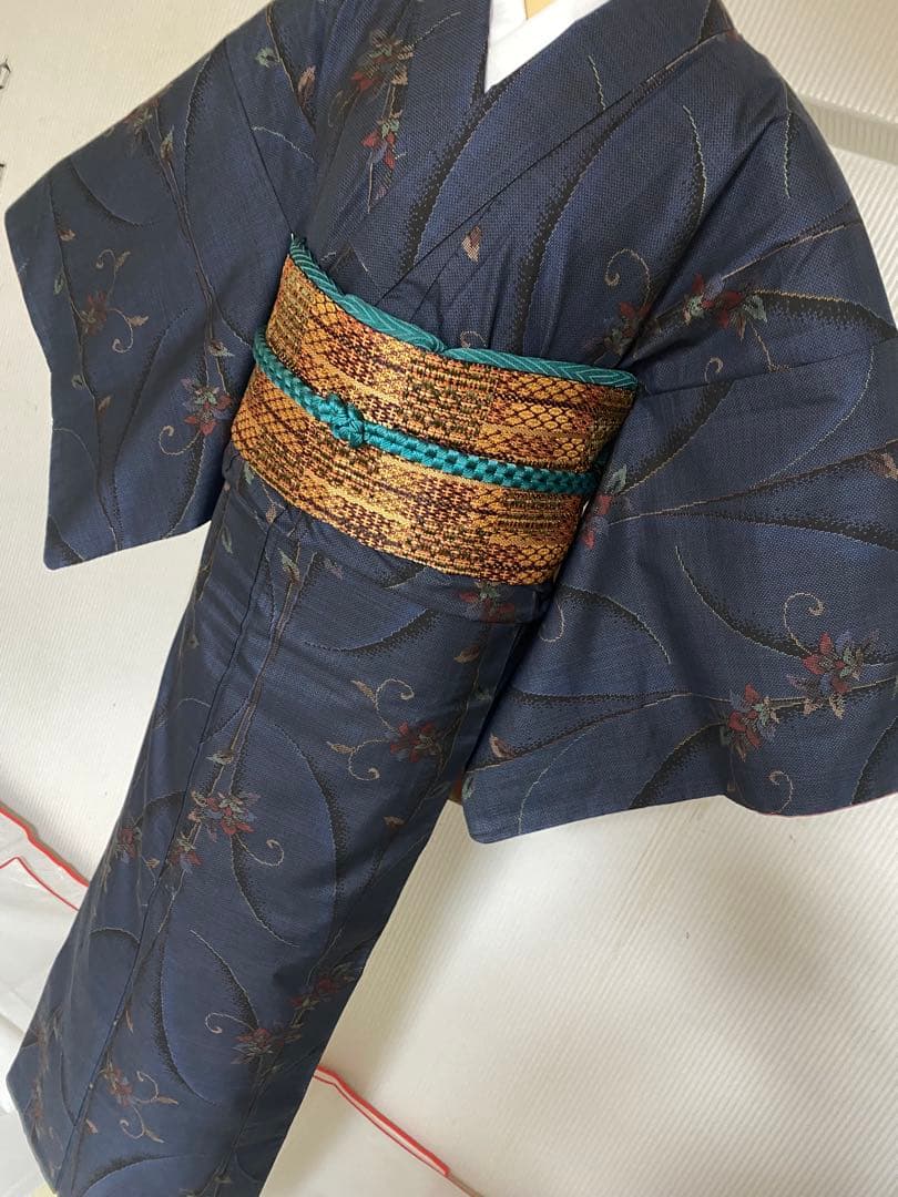 トールサイズ　本場奄美大島紬　正絹　花唐草　裄71　身丈171