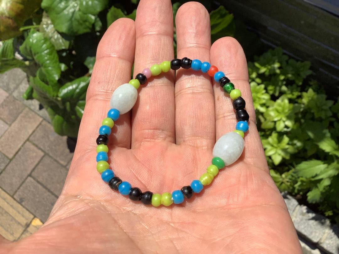 蔵出‼️ガラス玉　日本製超アンティークとんぼ&糸魚川翡翠樽型ブレスレット小物パーツ