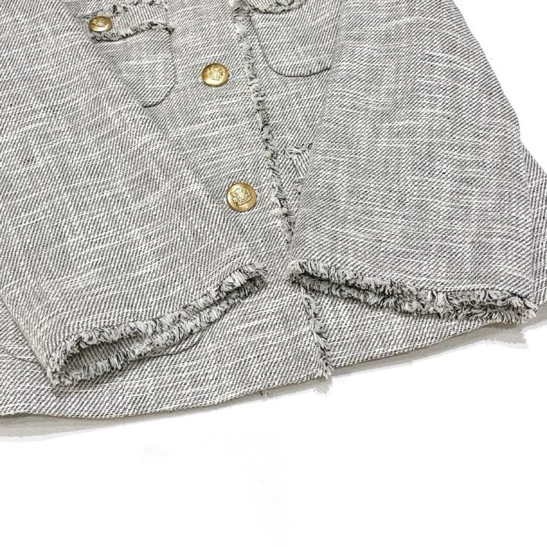 専用ですallureville スラブツイードクルーショートコート 麻　金ボタン