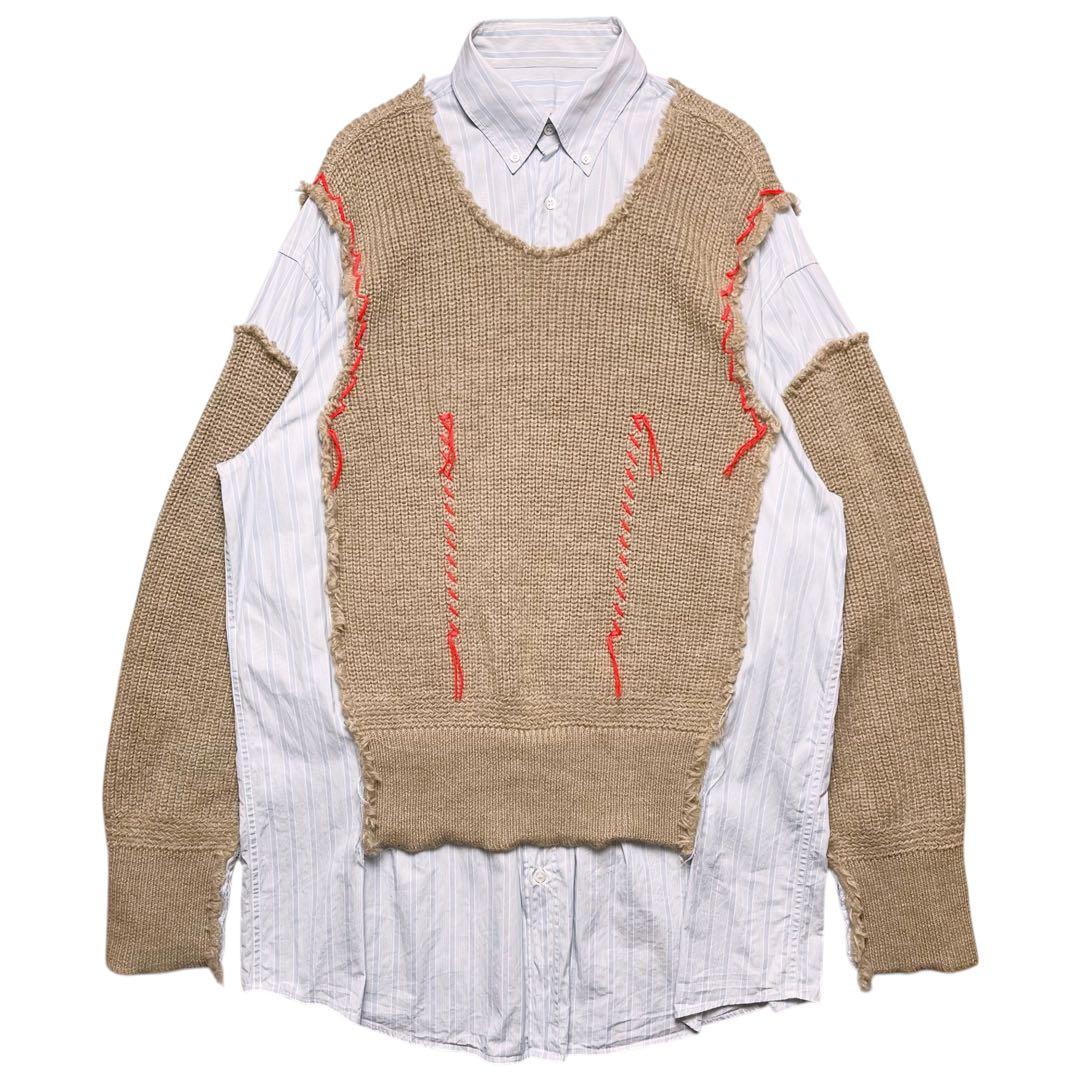 美品【メゾンマルジェラ】22AW ニット ドッキング レイヤード シャツ 38