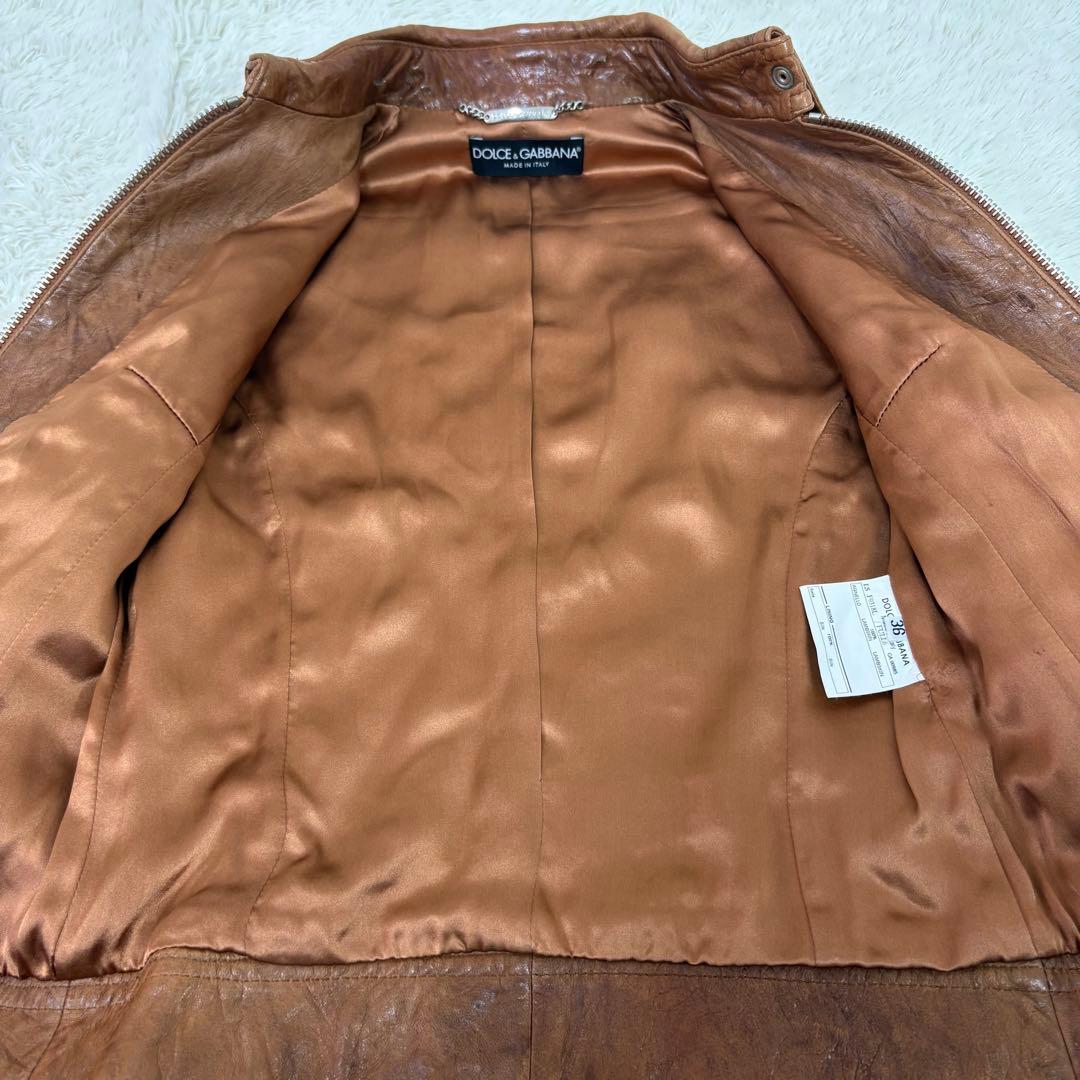 美品　ドルガバ　シングルライダースS 茶色　ラムレザー　色ムラ•シワ加工