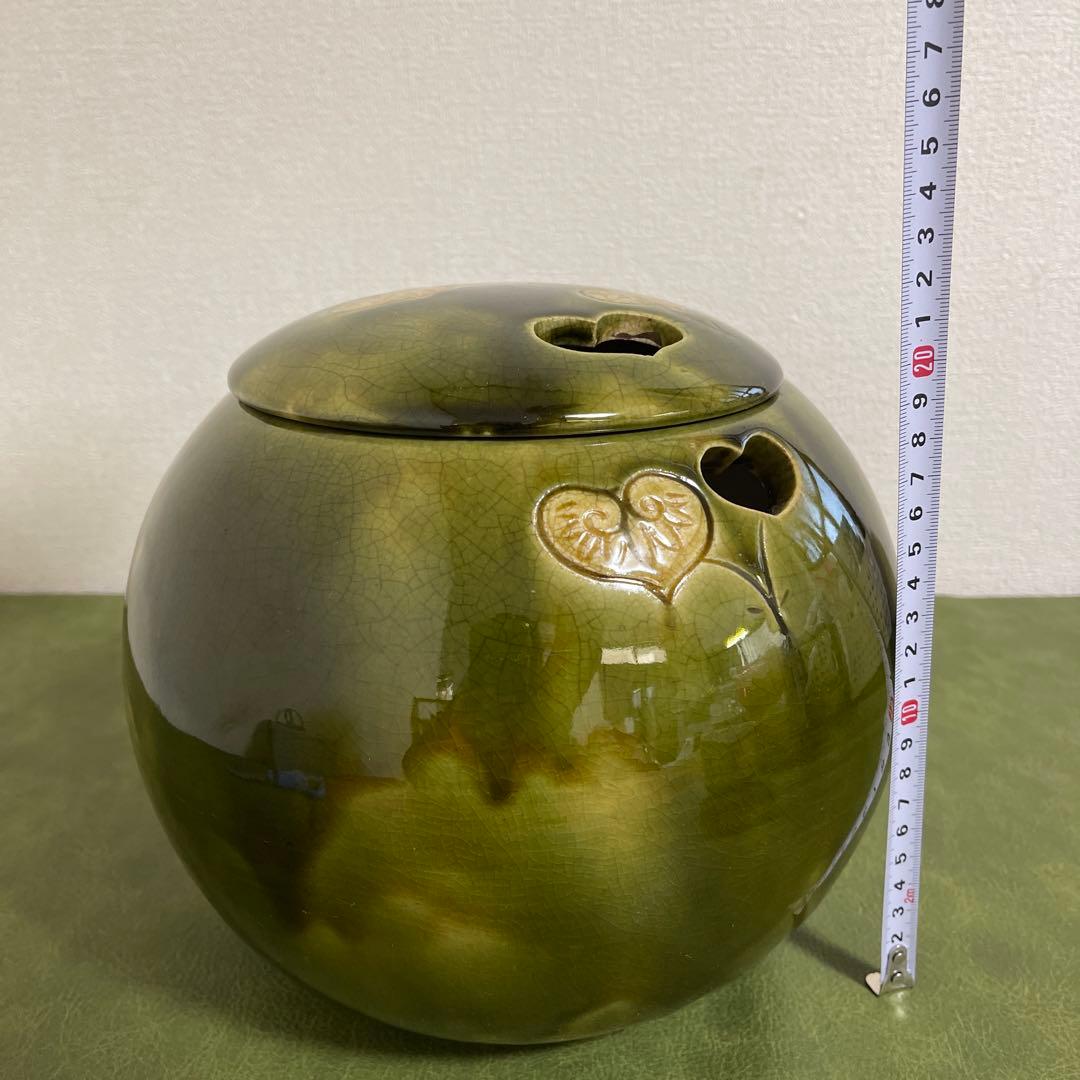 火鉢 織部　蓋付き　香炉　蚊取り線香入れ 花器 炭 灰 陶器 透かし インテリア