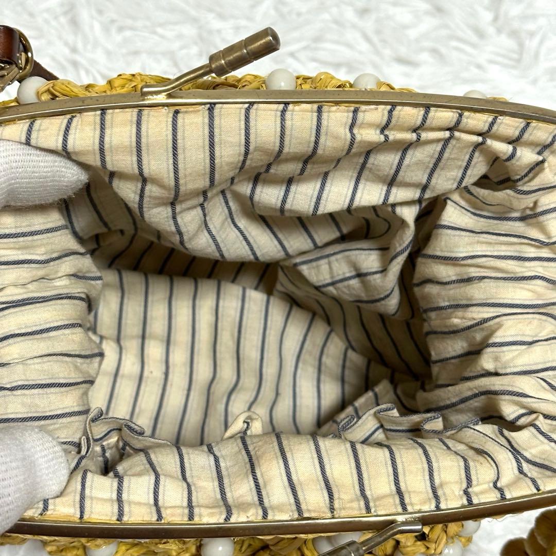 美品✨ジャマンピュエッシュ がま口 ビーズ ワンショルダーバッグ ラフィア カゴ