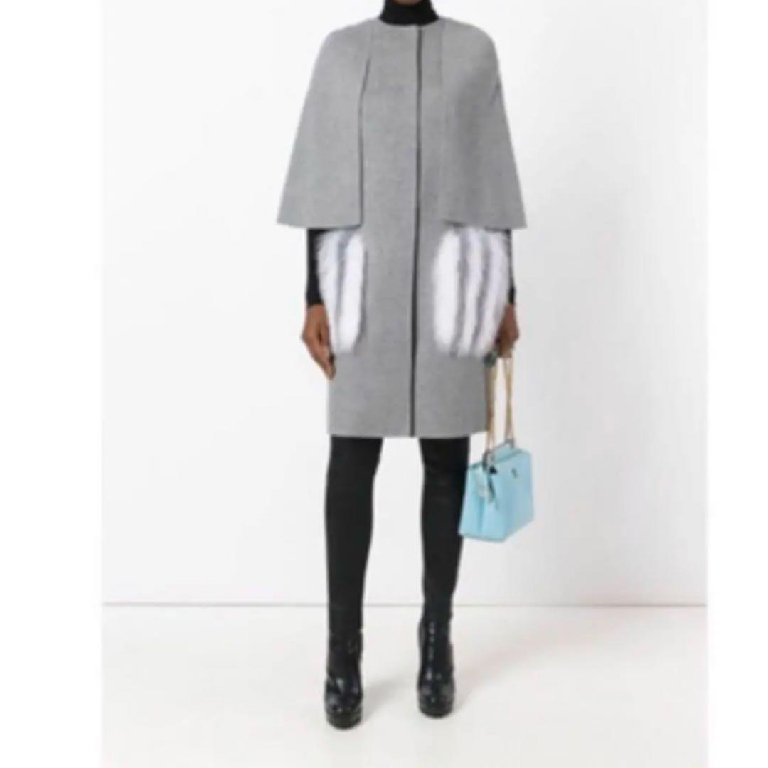 フェンディ　ケープコート　マント　グレー　ファーポケット　38 FENDI