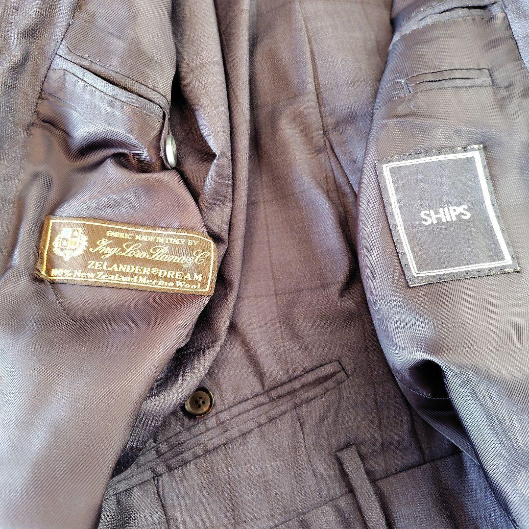 ほぼ新品 SHIPS ロロピアーナ生地 ネイビーチェックスーツ サイズ46