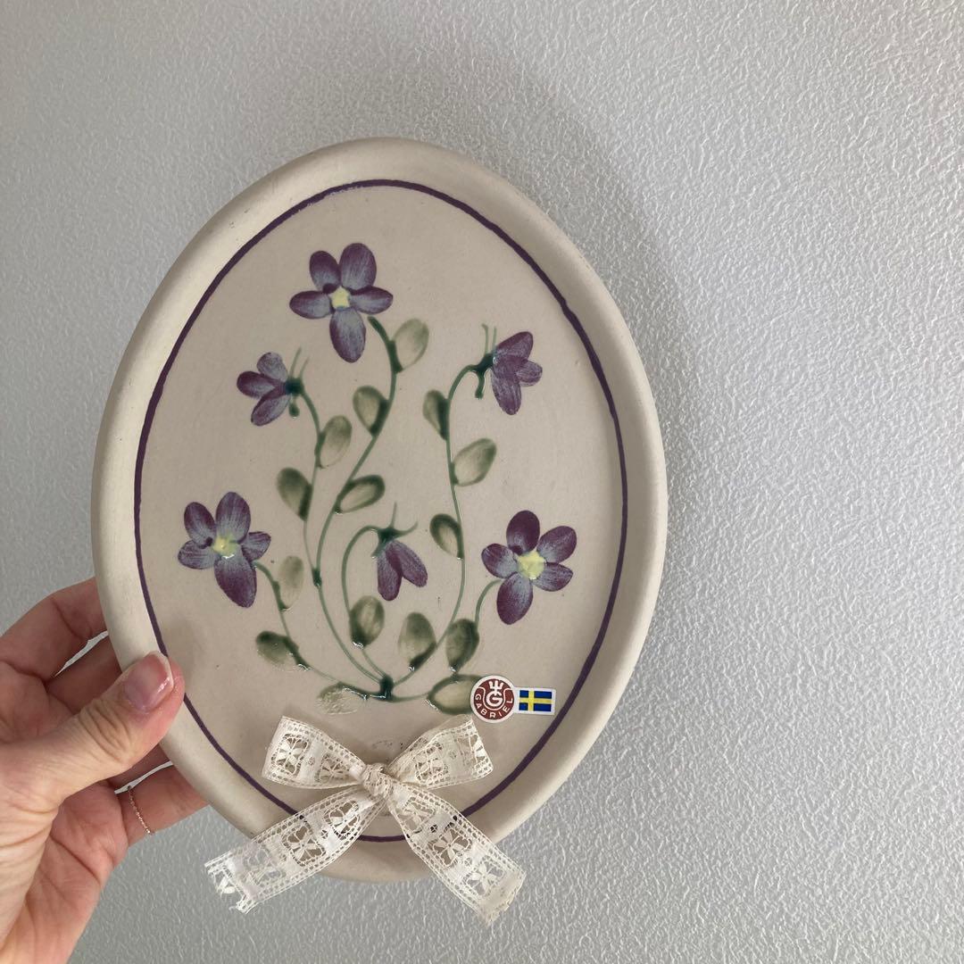 北欧ヴィンテージ　【希少】Gabrielオーバル陶板キャンドルホルダー＆リボン