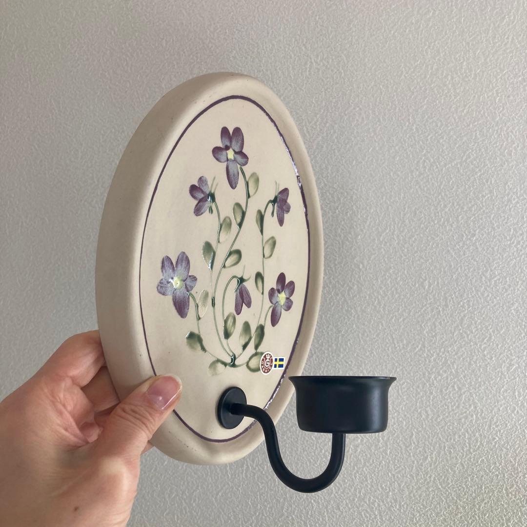 北欧ヴィンテージ　【希少】Gabrielオーバル陶板キャンドルホルダー＆リボン