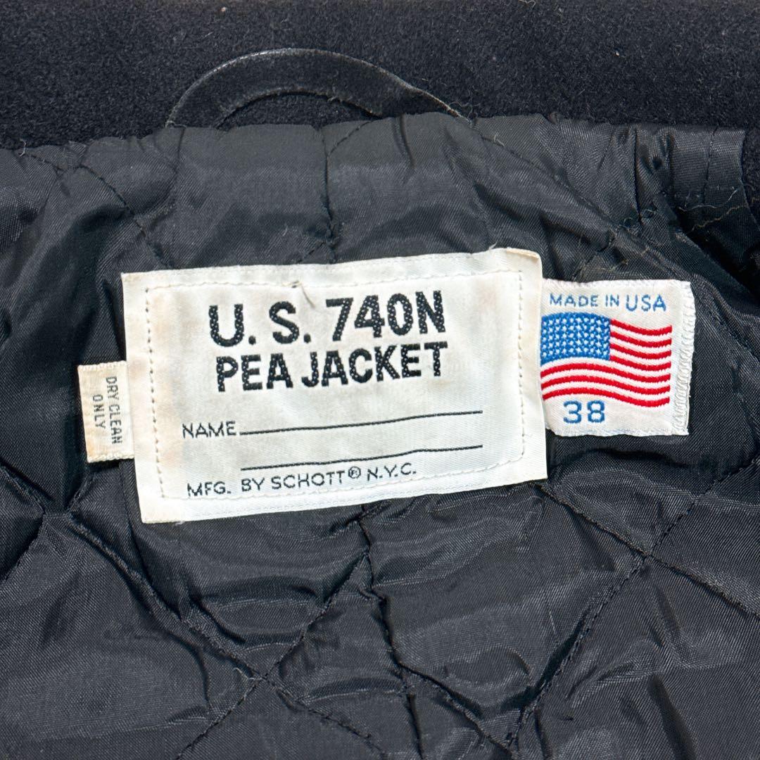 人気✨ ショット Pコート メルトン キルティング 38 ウール ブラック