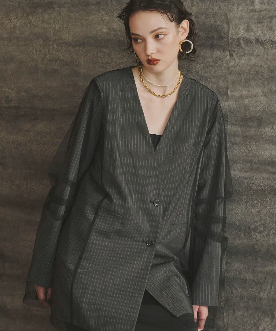 ジャケット・アウター ANDRESD stripe layered tulle jacket