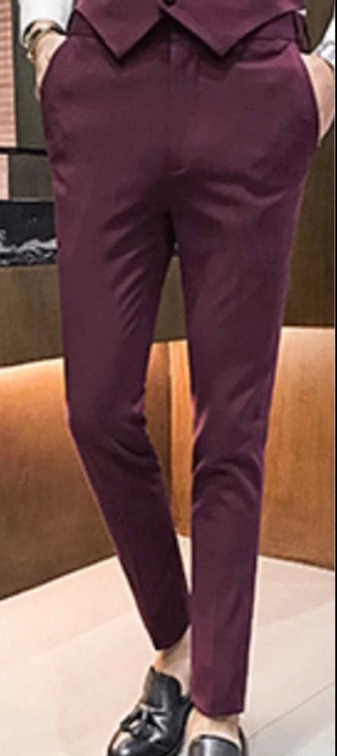 メンズ セットアップ スーツ ジャケット パンツ ベスト ジレ 紫　パープル